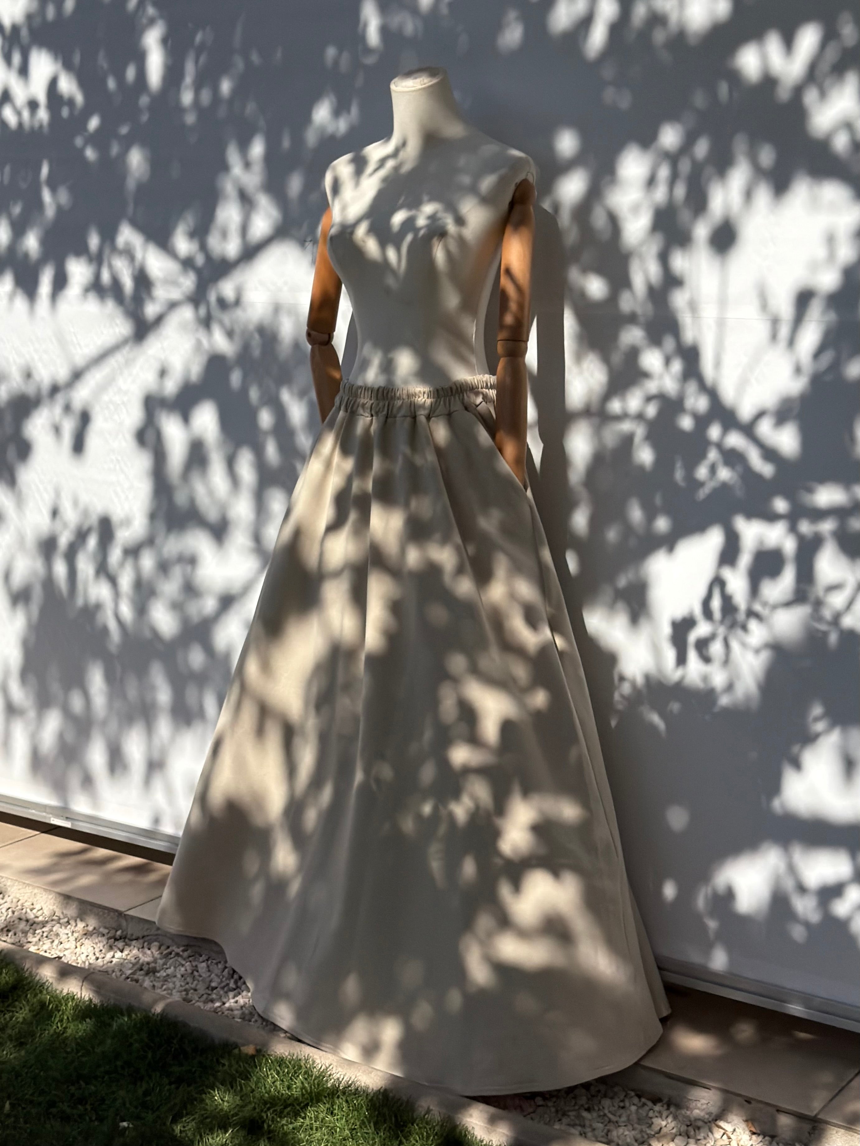Jupe longue femme en coton beige