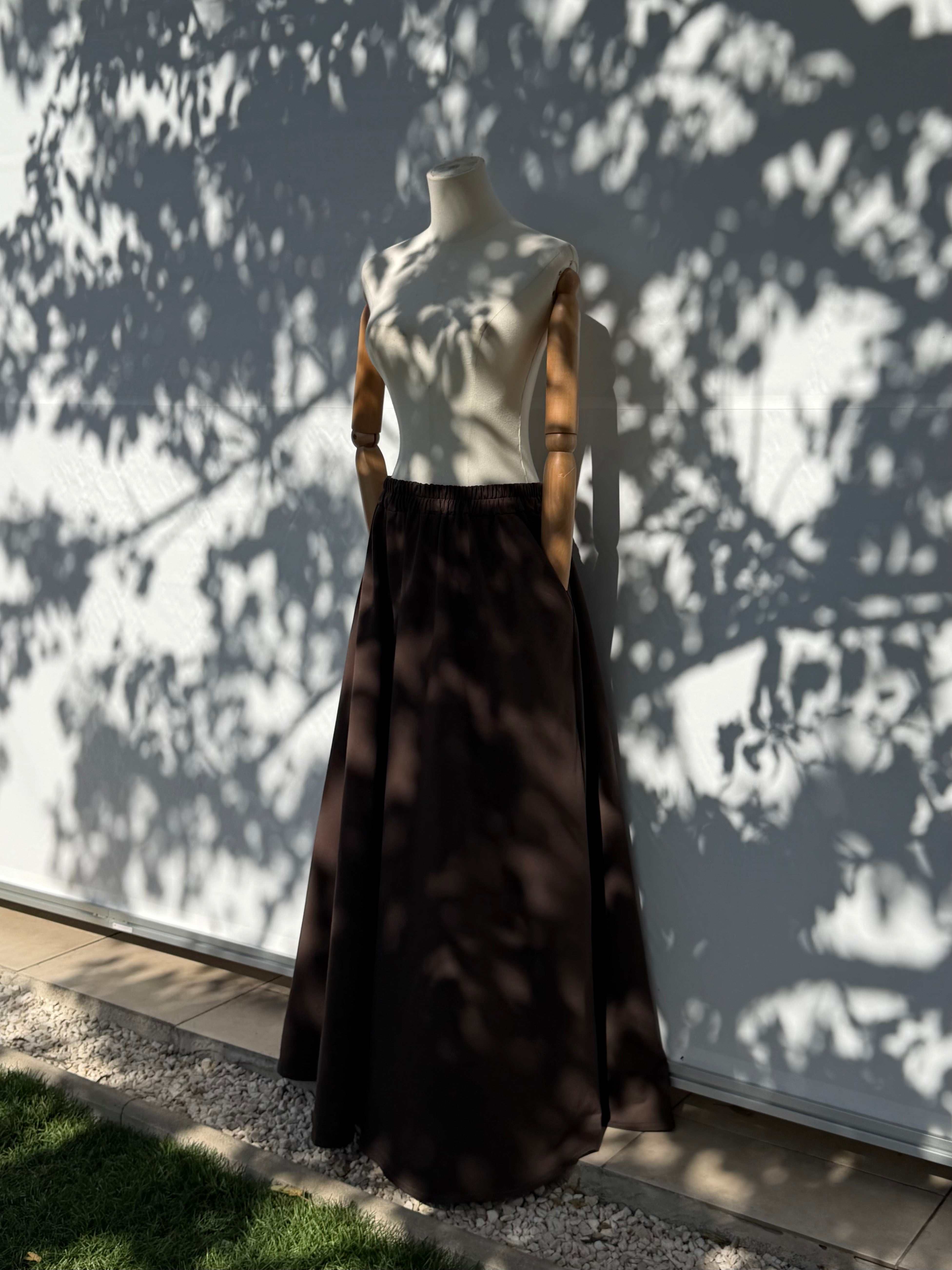 Jupe longue femme en coton chocolat