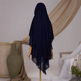 Khimar Butterfly pointu bleu marine en mousseline chiffon, vue de dos avec deux voiles